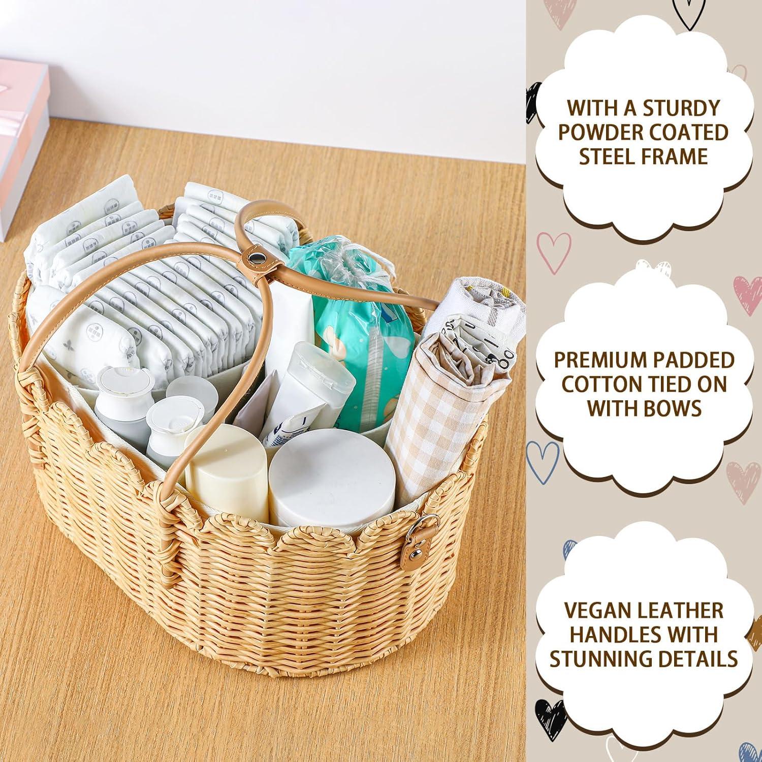 Organizador de Caddy para Pañales de Ratan con Asa y Divisores