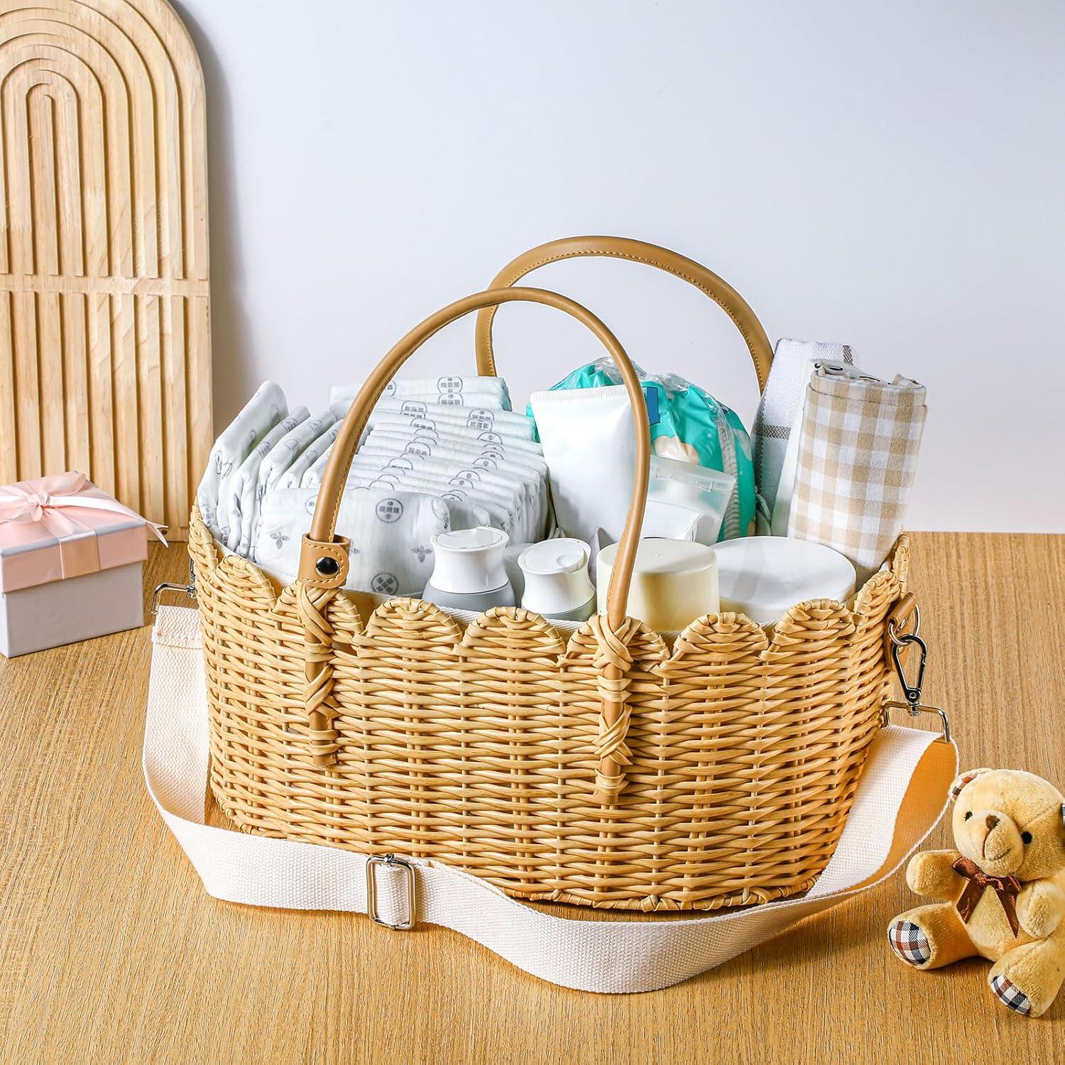 Organizador de Caddy para Pañales de Ratan con Asa y Divisores