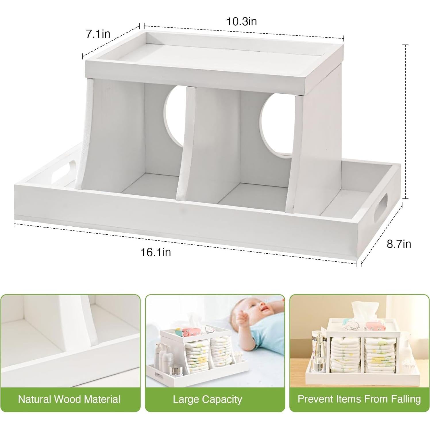 Organizador de Pañales Busidhji de Madera Blanco 40.9x22.1 cm