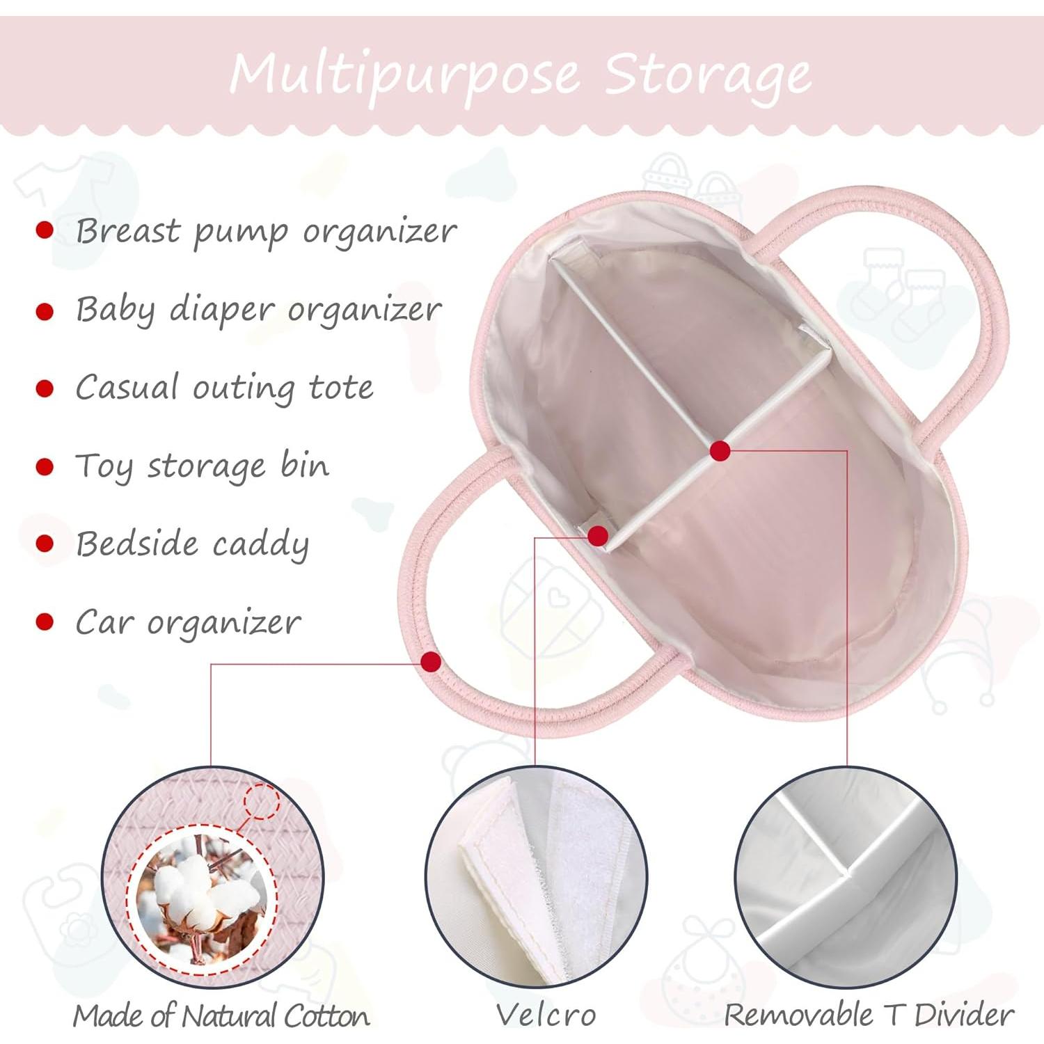 Organizador de Pañales COMSE Rosa Claro Caddy Portátil 39x25x20cm