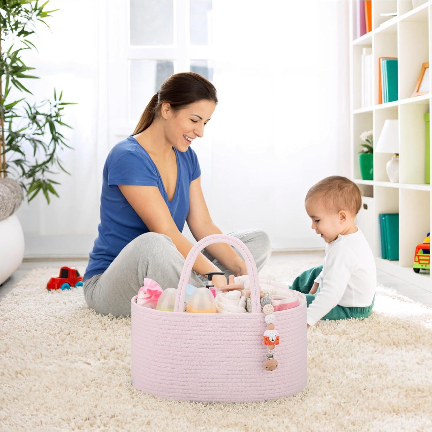 Organizador de Pañales COMSE Rosa Claro Caddy Portátil 39x25x20cm