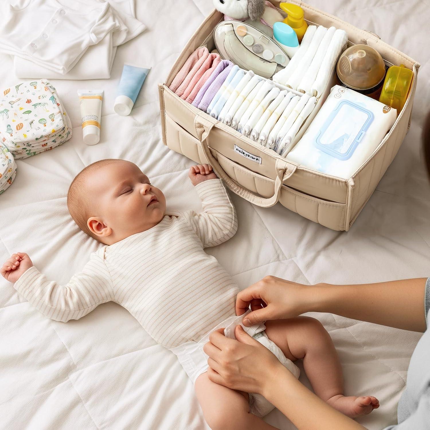 Cesta para Pañales de Bebé POIKSHARK Beige 20cm x 36cm