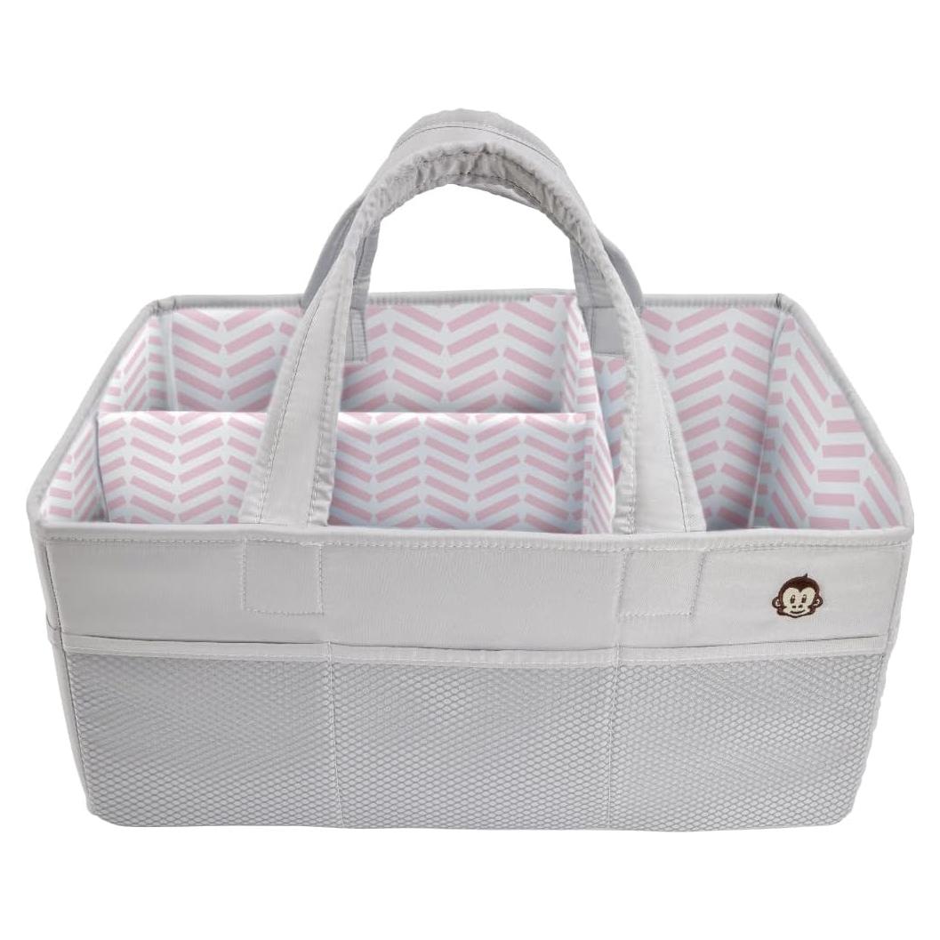 Caddy Organizador de Pañales MIGHTY MONKEY Grande Gris Rosa
