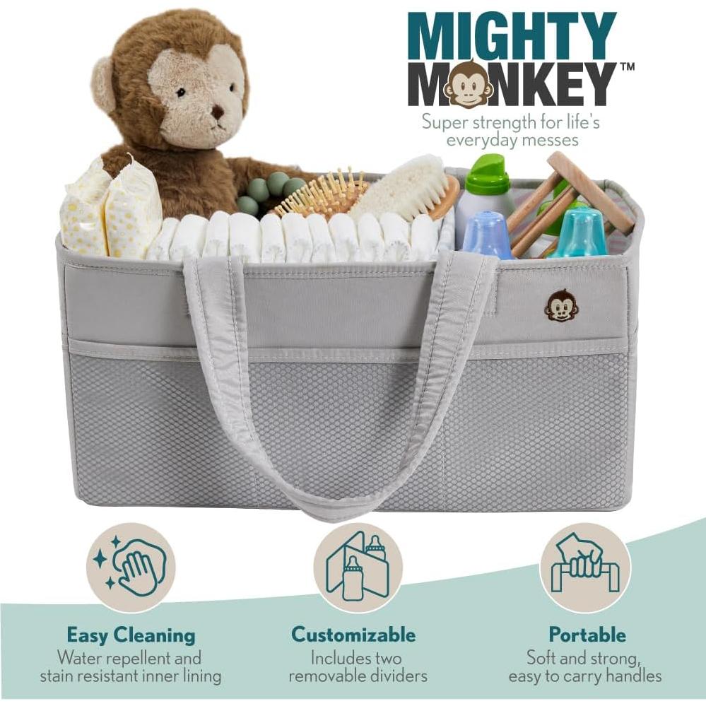 Caddy Organizador de Pañales MIGHTY MONKEY Grande Gris Rosa
