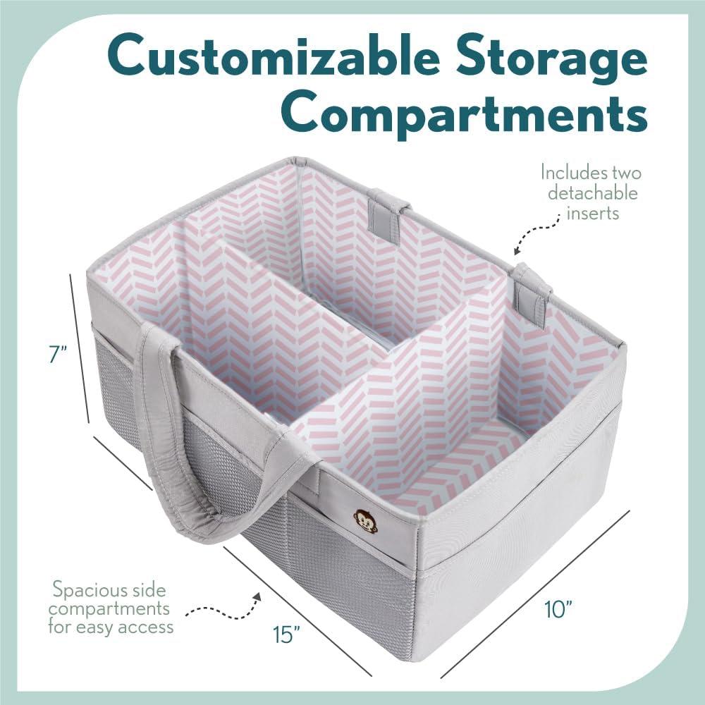 Caddy Organizador de Pañales MIGHTY MONKEY Grande Gris Rosa