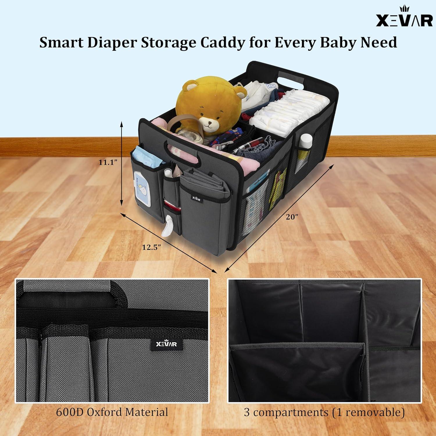 Organizador de Caddy para Pañales XEVAR - Grande, Gris, 3 Compartimentos