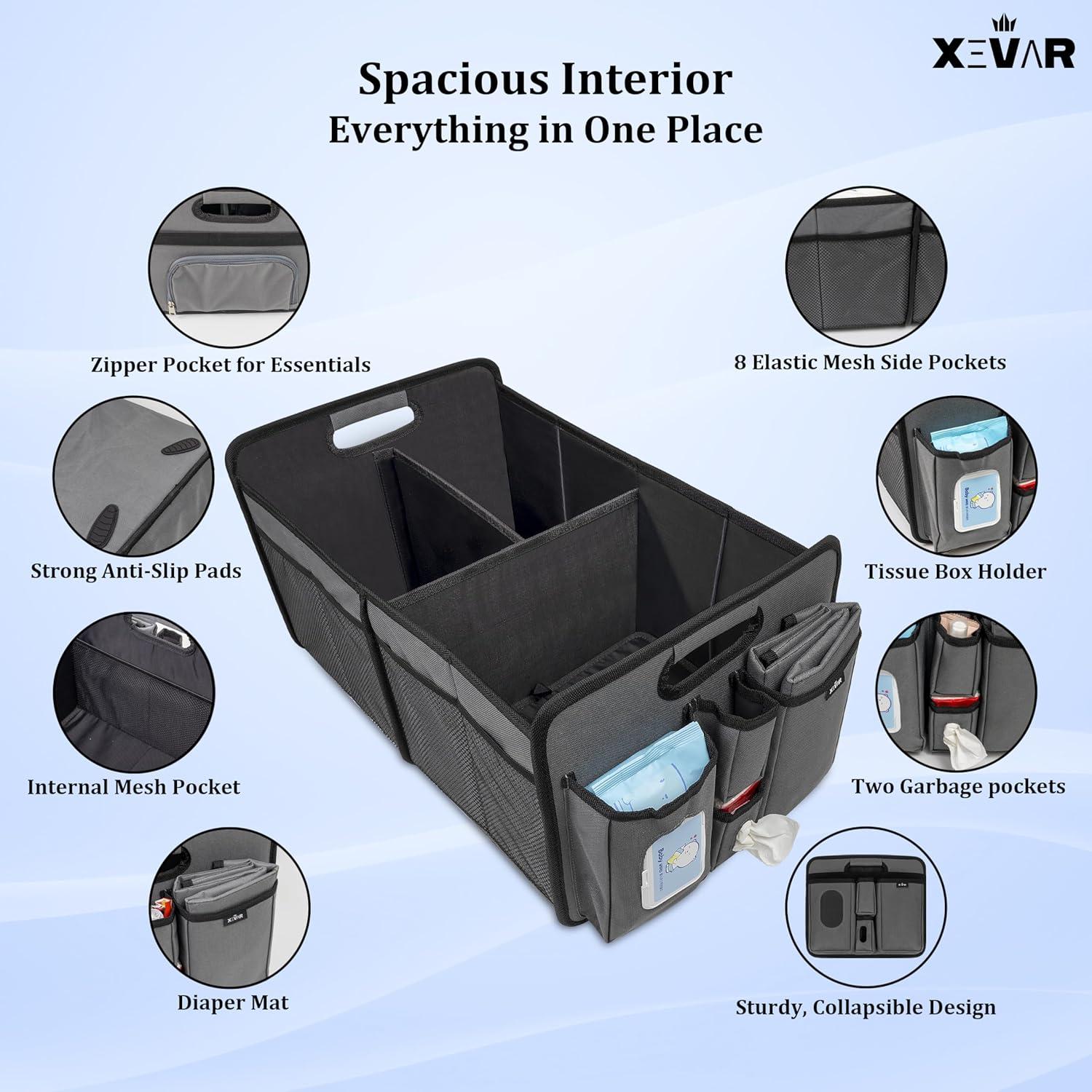 Organizador de Caddy para Pañales XEVAR - Grande, Gris, 3 Compartimentos