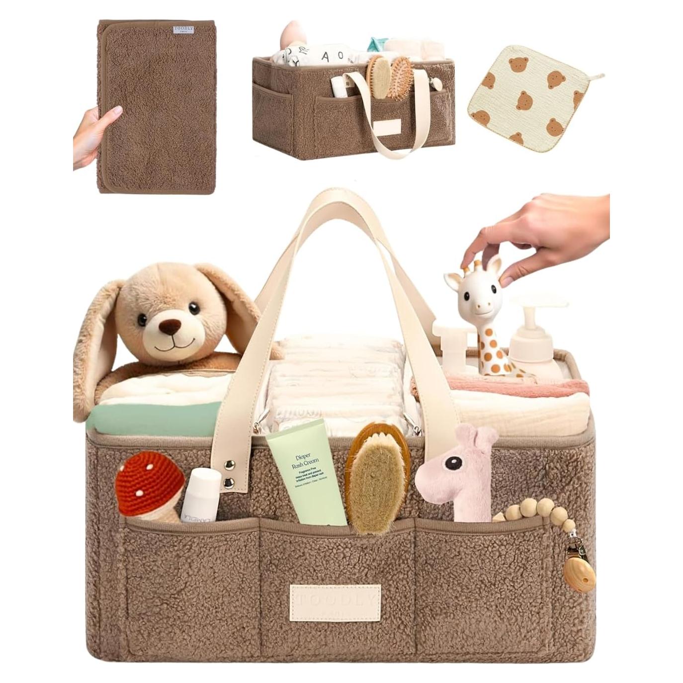 Organizador de Pañales Toodly Taupe con Almohadilla y Paño de Eructo