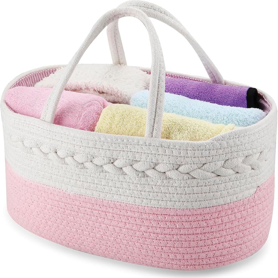 Cesta Organizadora de Pañales PandaEar Algodón Rosa 38x23x17cm