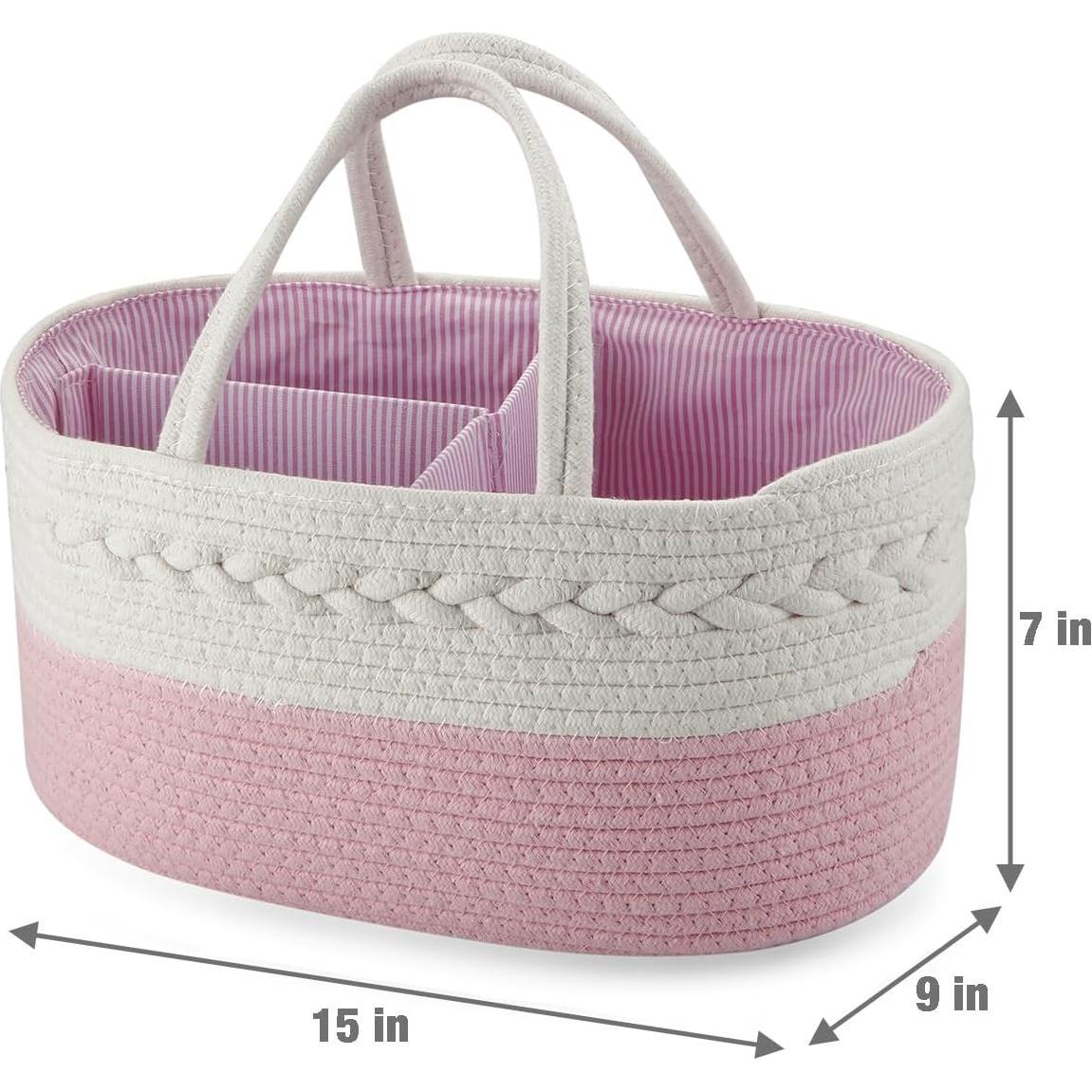 Cesta Organizadora de Pañales PandaEar Algodón Rosa 38x23x17cm