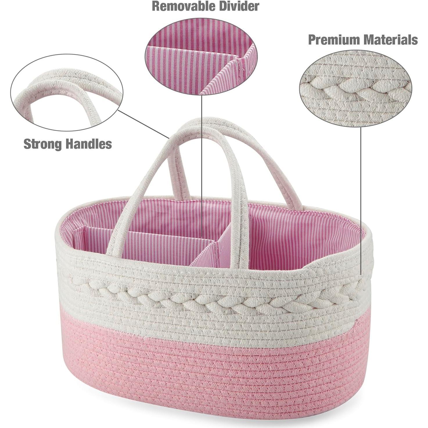 Cesta Organizadora de Pañales PandaEar Algodón Rosa 38x23x17cm