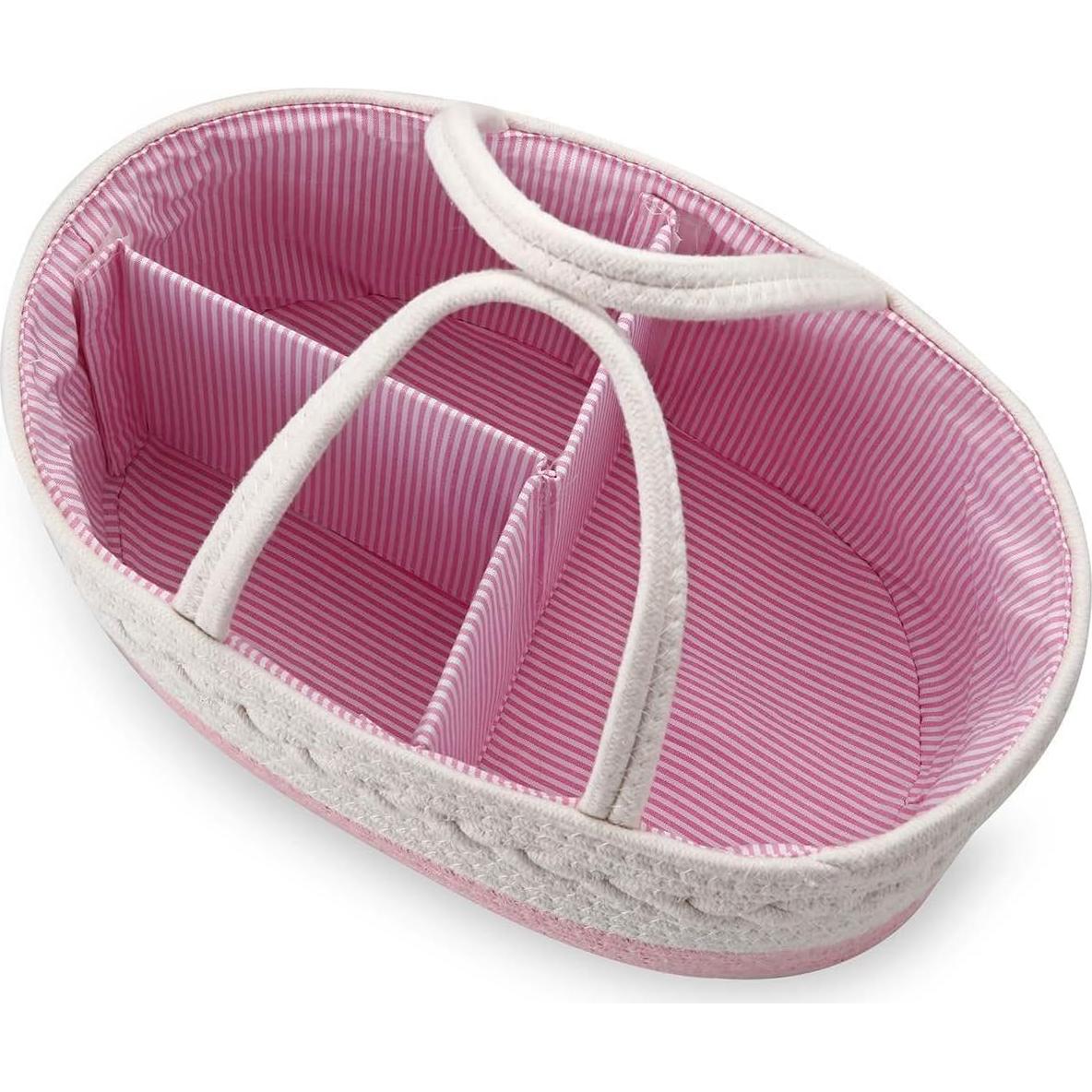 Cesta Organizadora de Pañales PandaEar Algodón Rosa 38x23x17cm