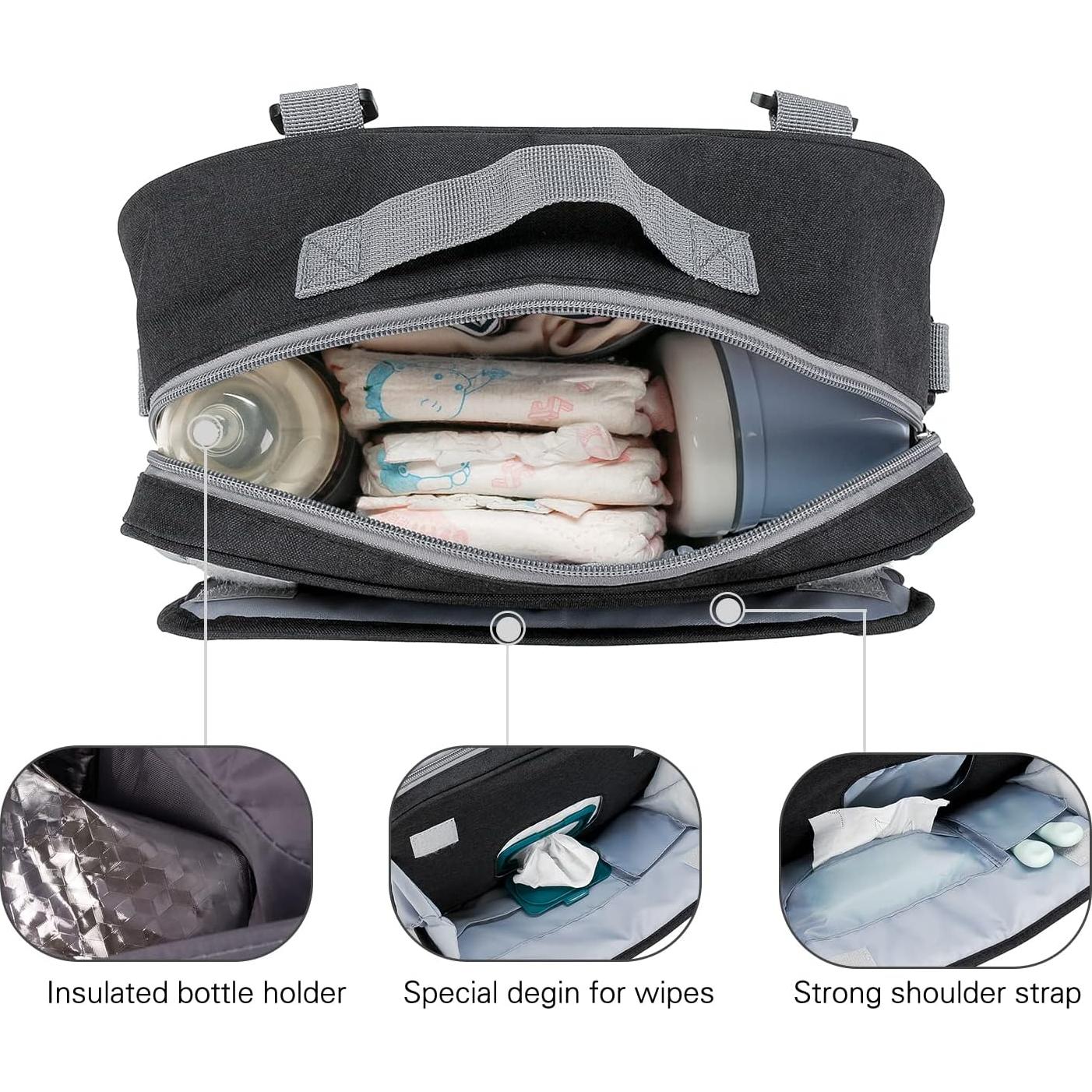 Bolsa de Pañales MOMIGO para Bebés - Caddy Flor Negra