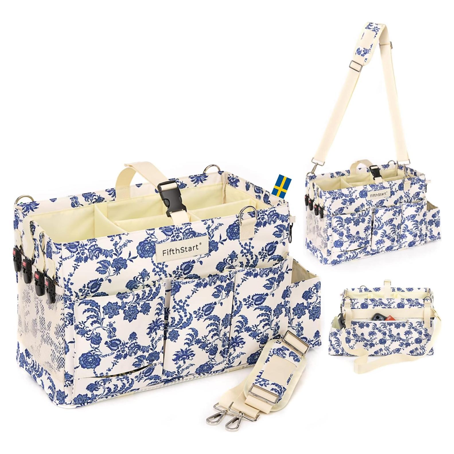 Caddy de Pañales Grande FifthStart Floral Azul 9 Bolsillos