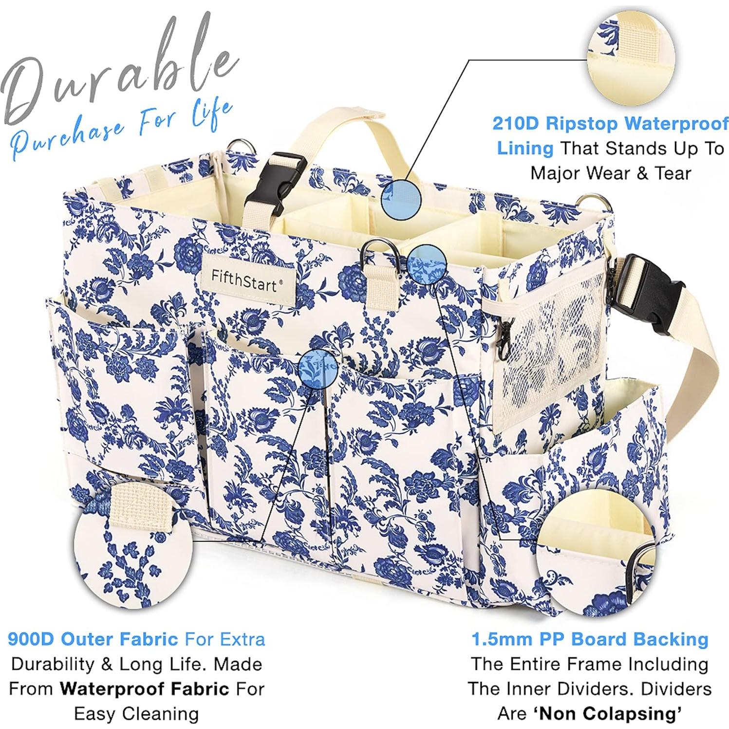 Caddy de Pañales Grande FifthStart Floral Azul 9 Bolsillos