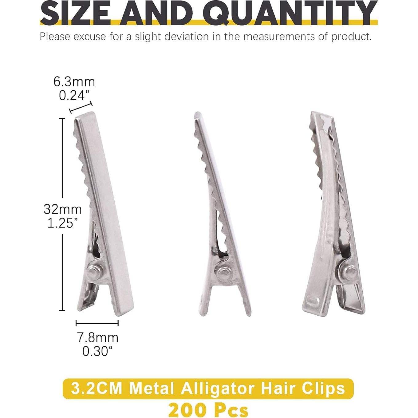 200 Clips de Pelo Cocodrilo Mardatt 3.2 cm Plateados para DIY