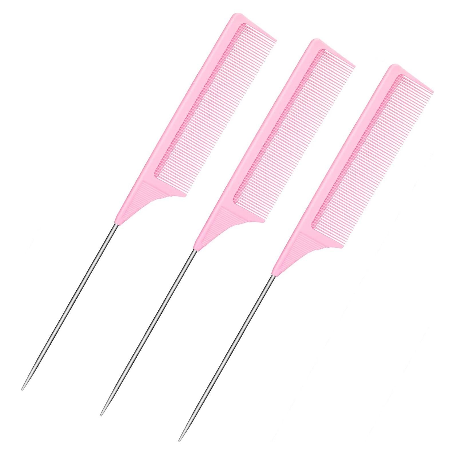 3 Peines de Cola de Rata Leinuosen 23 cm Fibra de Carbono Rosa