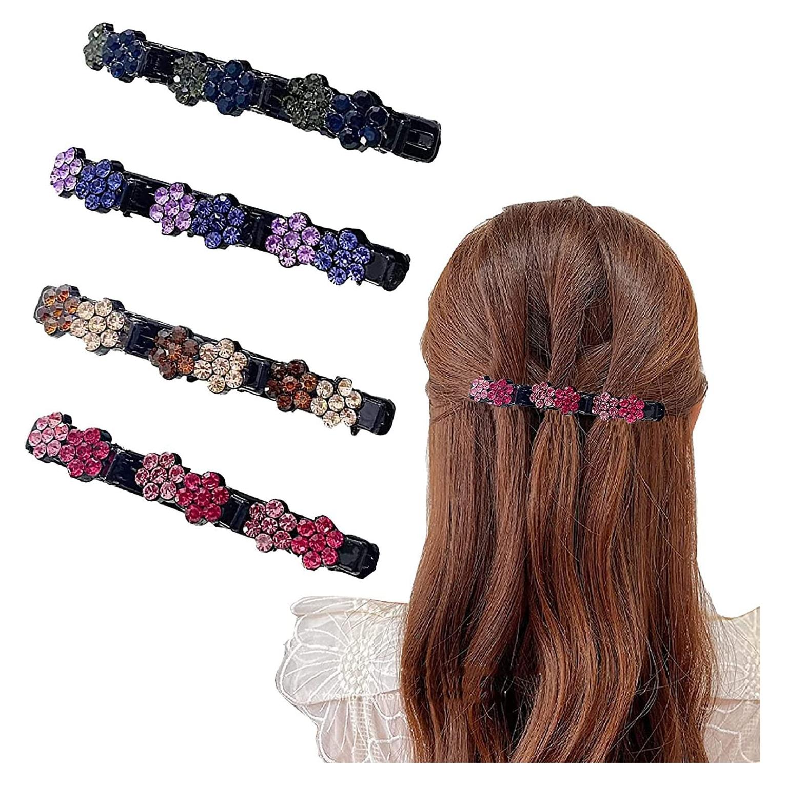 Clip de Pelo Trenzado Besaleck con Rhinestone - 4 Piezas
