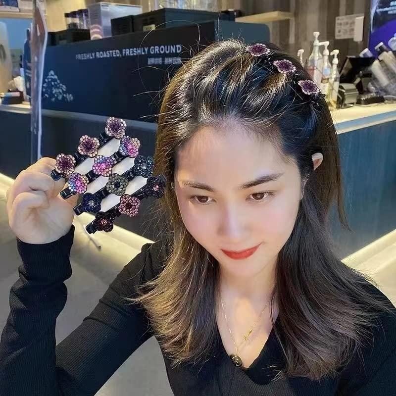 Clip de Pelo Trenzado Besaleck con Rhinestone - 4 Piezas