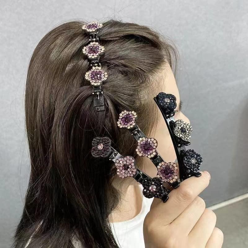 Clip de Pelo Trenzado Besaleck con Rhinestone - 4 Piezas