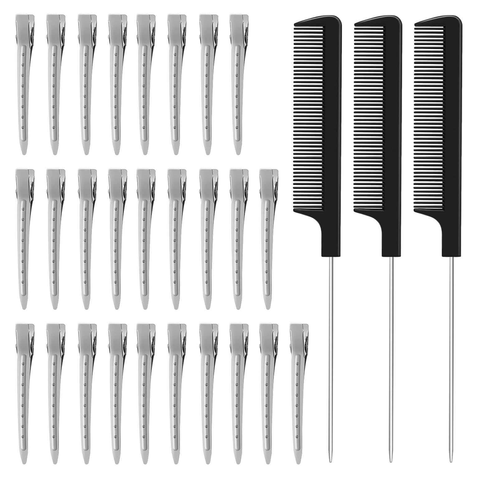 Juego de Clips de Pico de Pato Metal 24 Piezas + 3 Peines
