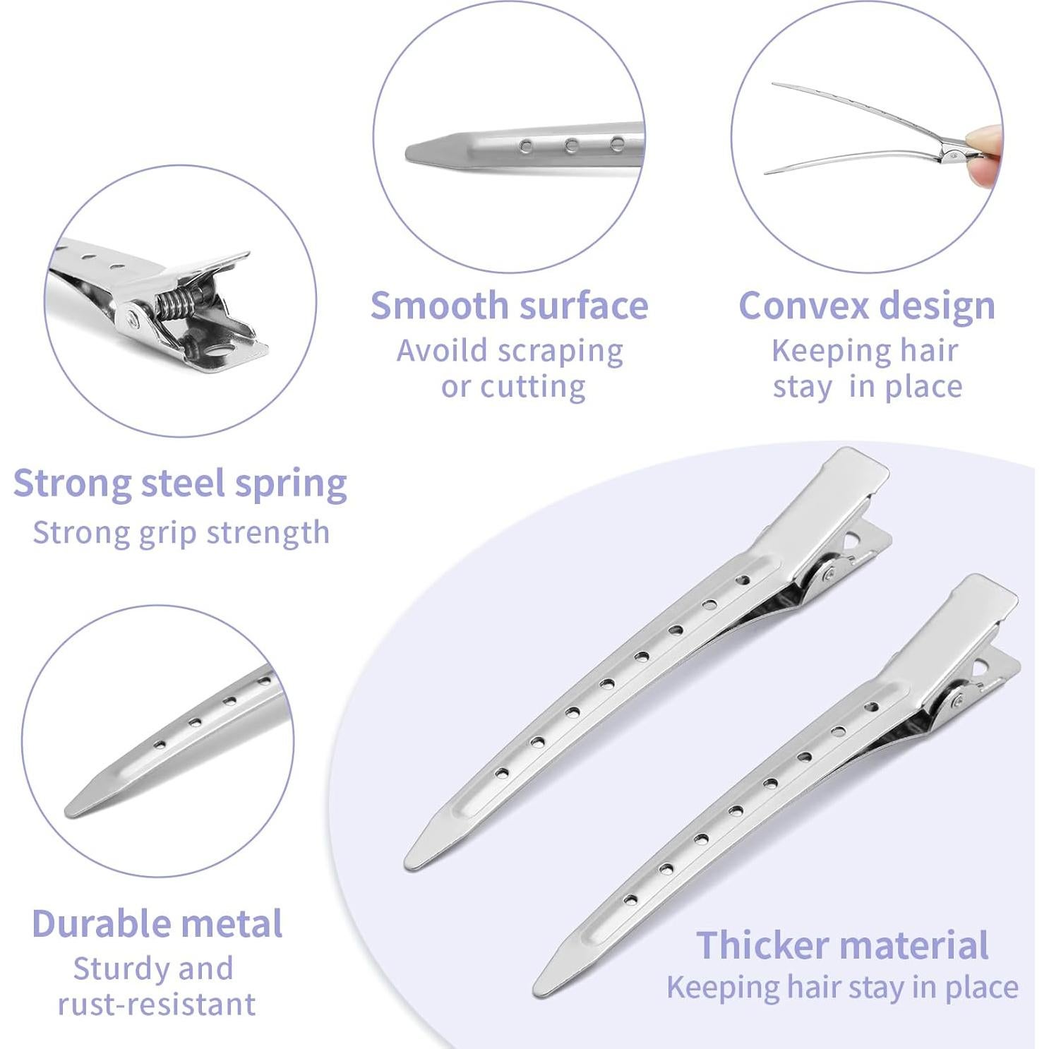 Juego de Clips de Pico de Pato Metal 24 Piezas + 3 Peines