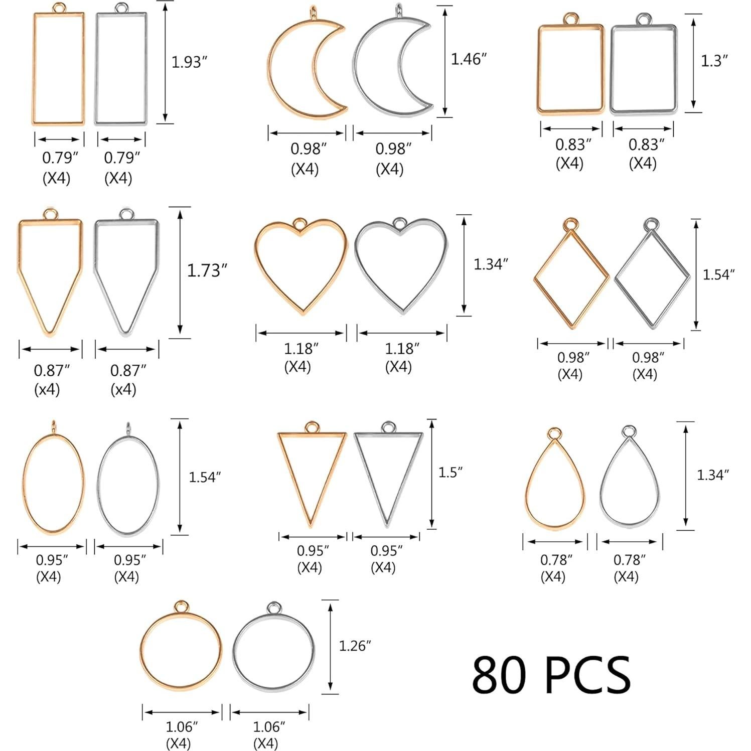 Biselados Abiertos para Resina 80 Pcs - 10 Estilos y 2 Colores