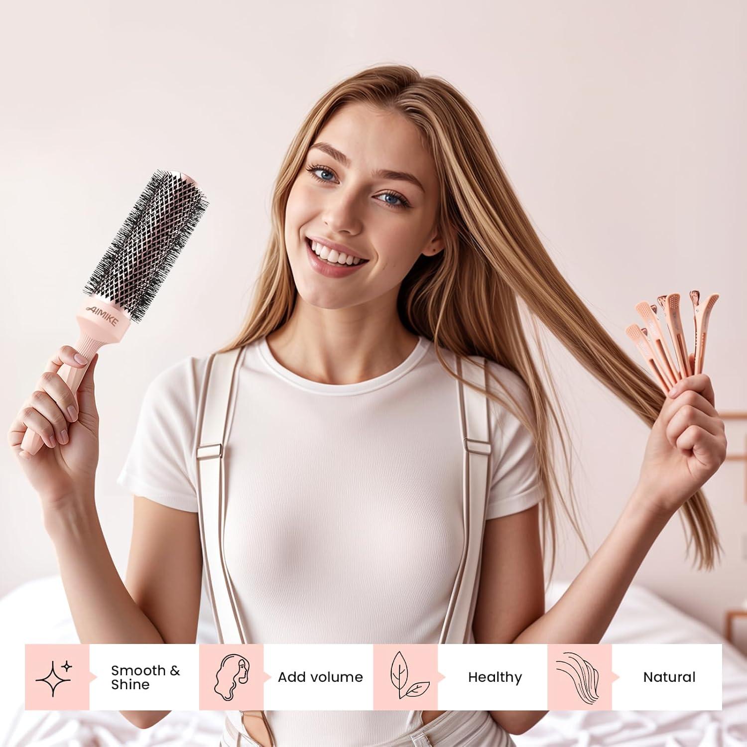 Cepillo Redondo AIMIKE Extra Largo 43mm Rosa Luxe con Clips