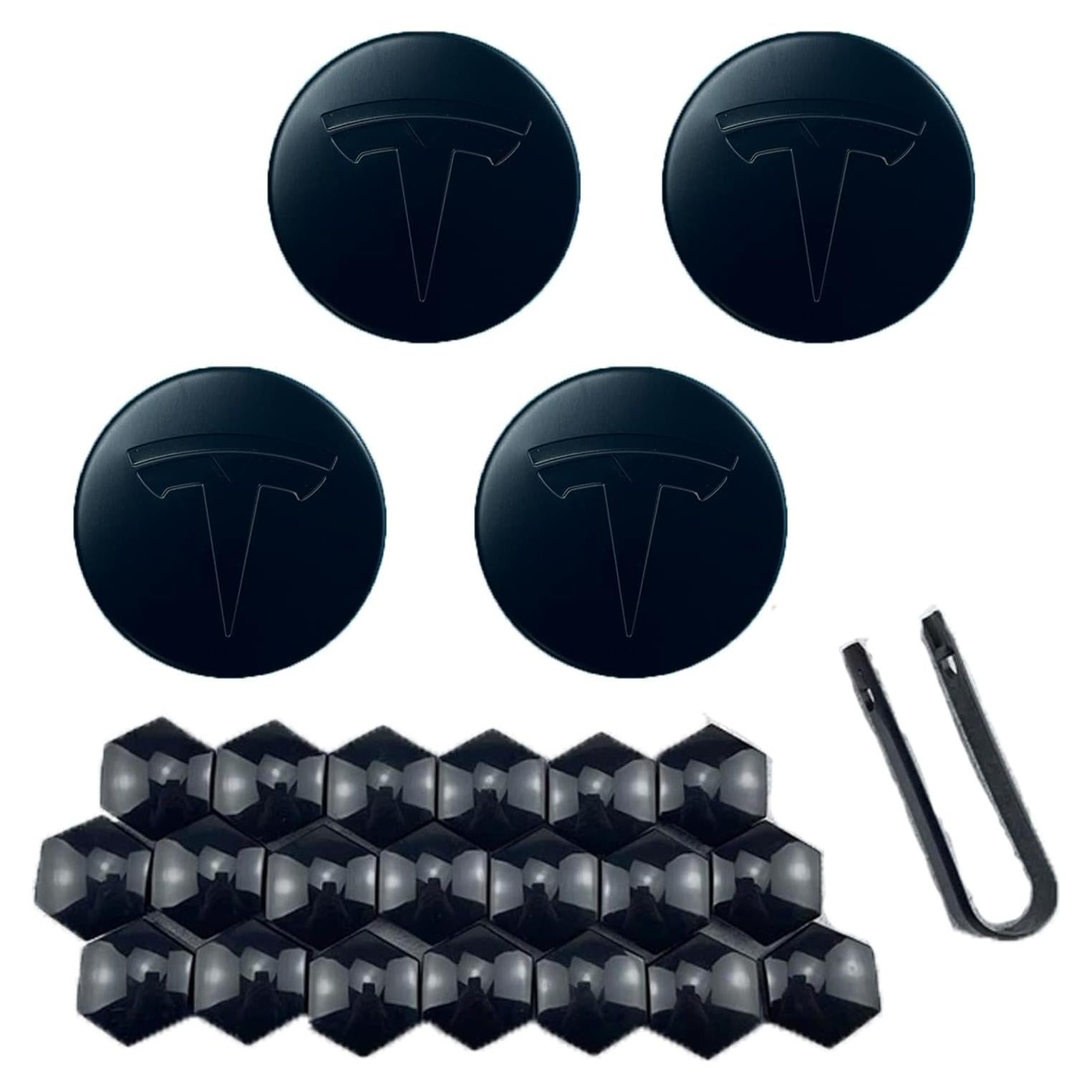 Kit de Tapas Centrales de Rueda Tesla Model 3 y Y - Negro Mate