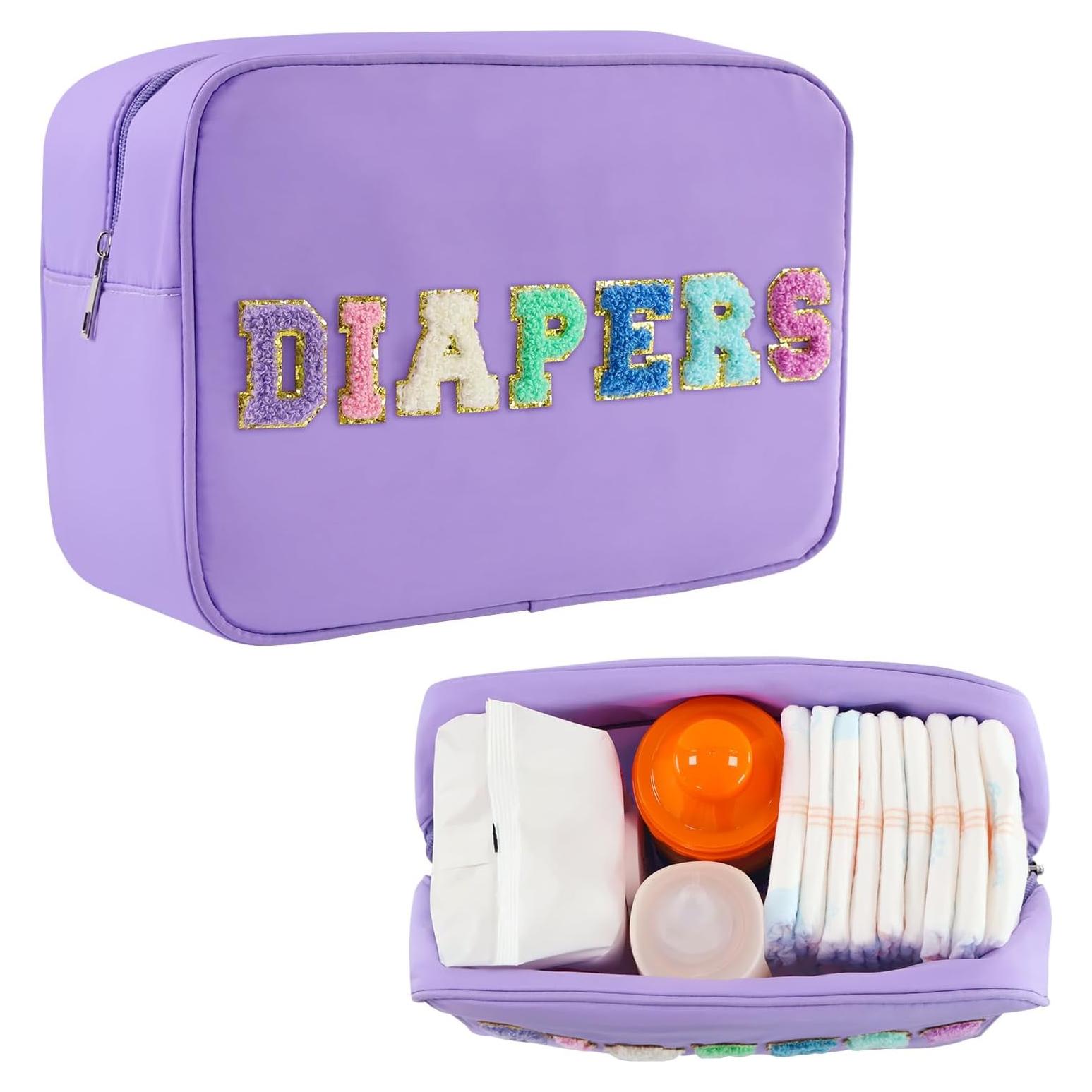 Bolsa de Pañales Portátil Sweet Lion Chenille Púrpura 21.8x13cm