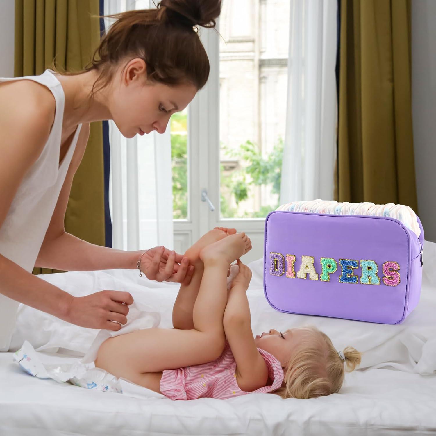 Bolsa de Pañales Portátil Sweet Lion Chenille Púrpura 21.8x13cm