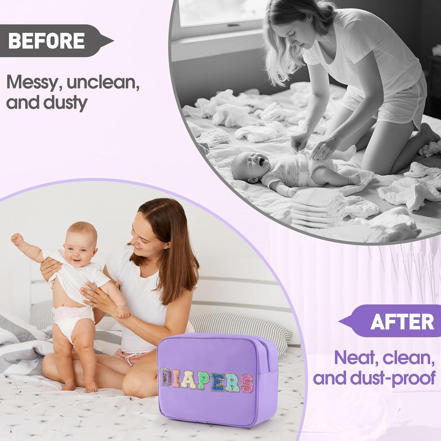 Bolsa de Pañales Portátil Sweet Lion Chenille Púrpura 21.8x13cm