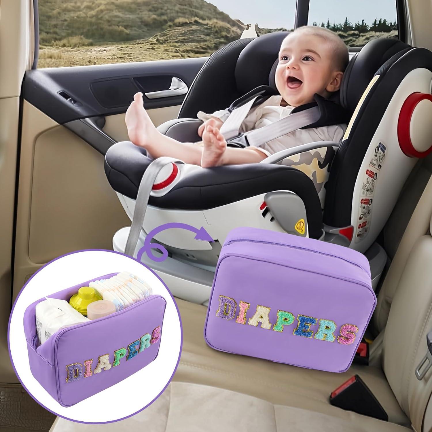 Bolsa de Pañales Portátil Sweet Lion Chenille Púrpura 21.8x13cm