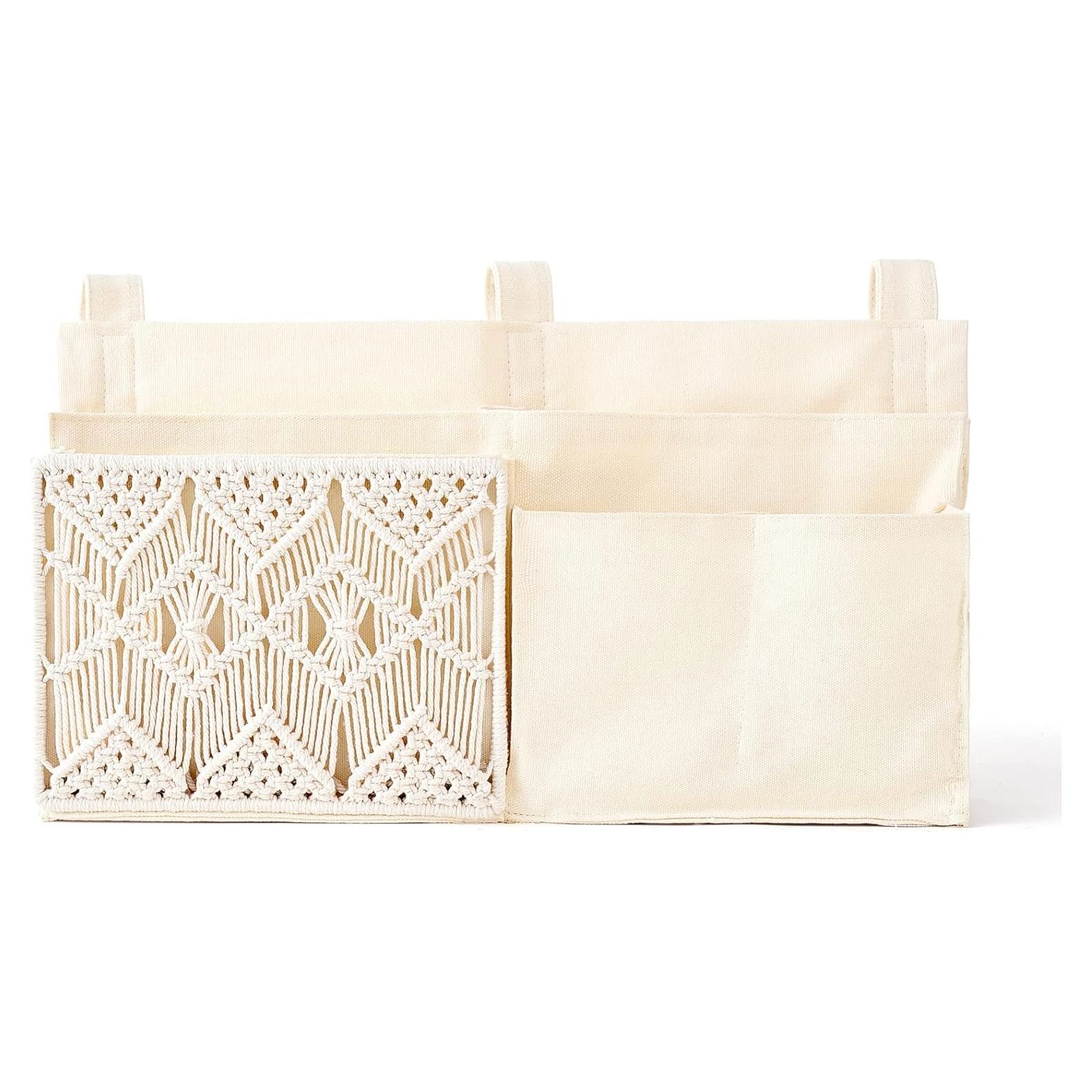 Organizador Colgante Mkono 7 Bolsillos Lona Marfil para Cama