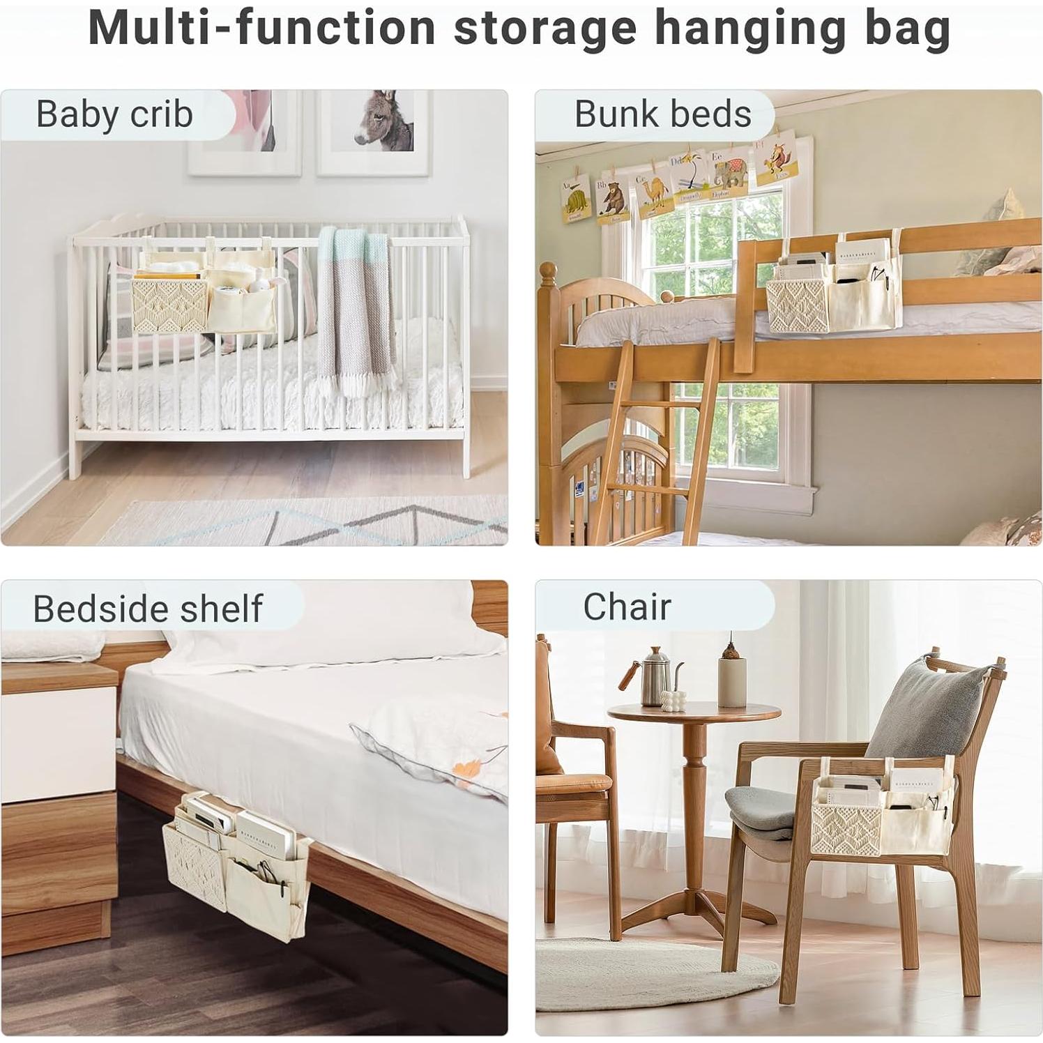 Organizador Colgante Mkono 7 Bolsillos Lona Marfil para Cama