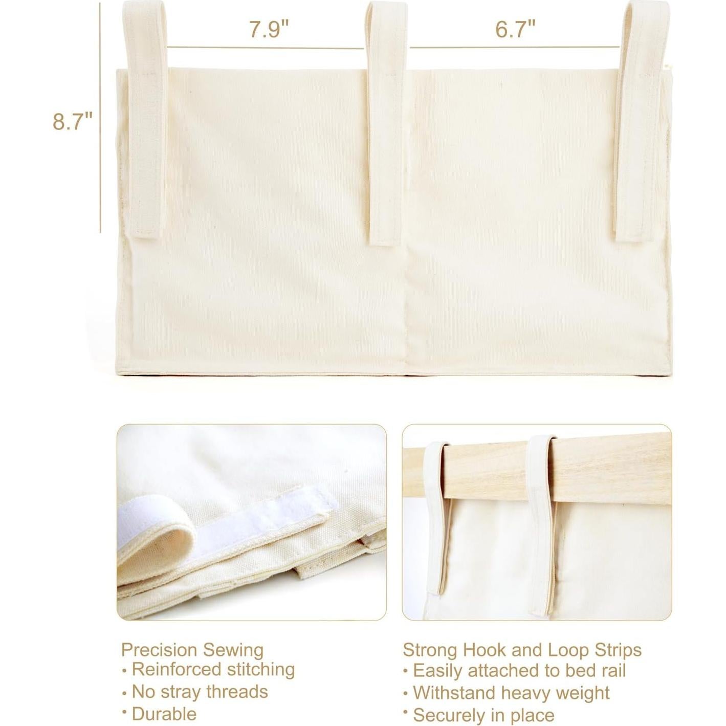 Organizador Colgante Mkono 7 Bolsillos Lona Marfil para Cama