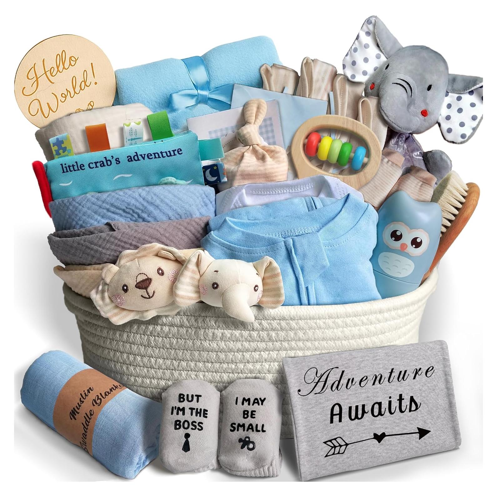 Cesta de Regalo 27 Piezas para Bebé Azul - Esenciales Recién Nacido