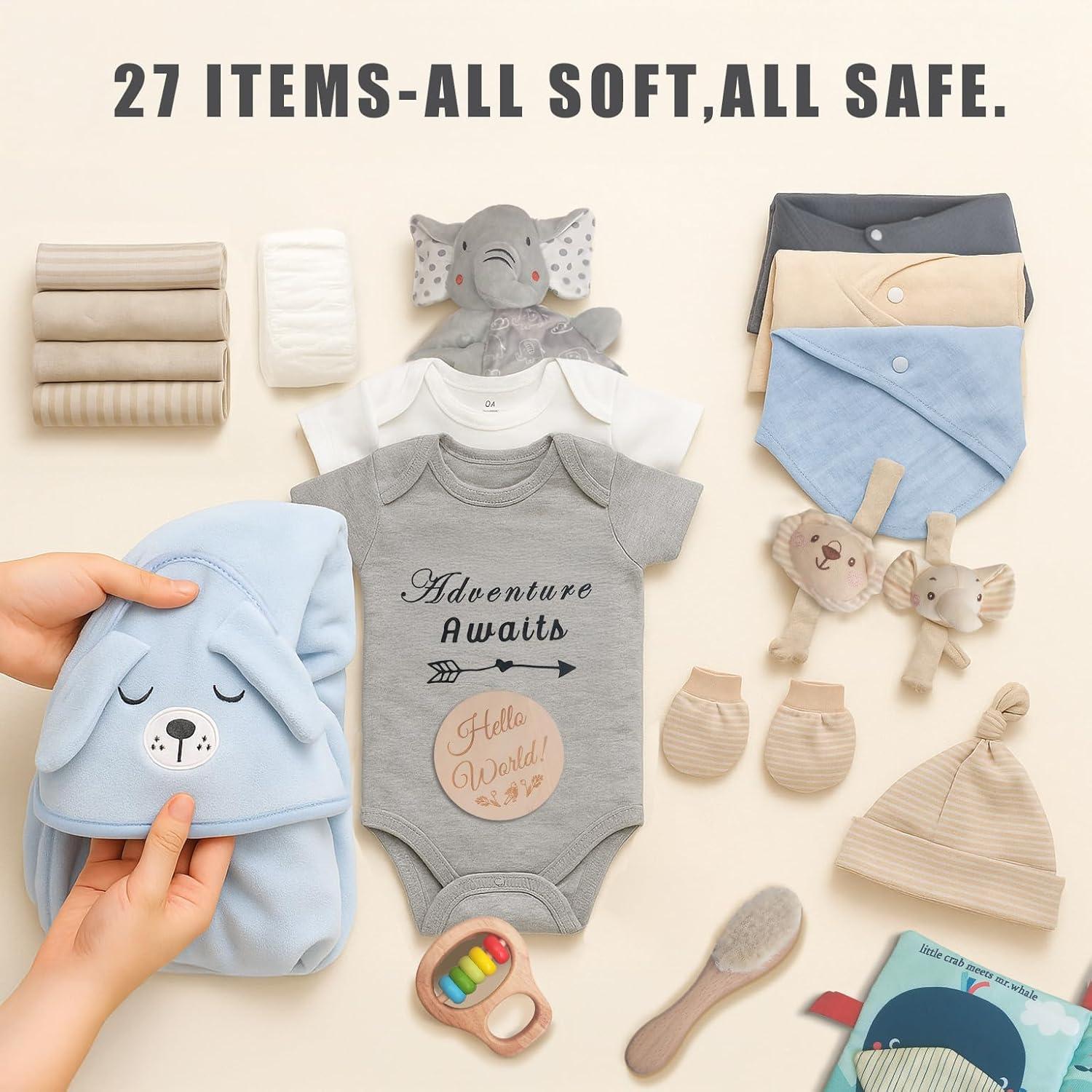Cesta de Regalo 27 Piezas para Bebé Azul - Esenciales Recién Nacido