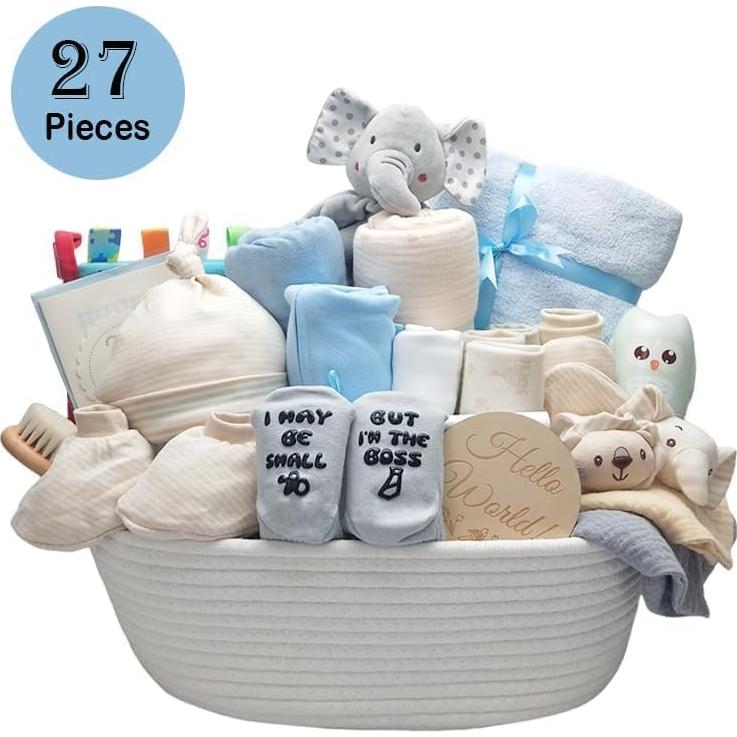 Cesta de Regalo 27 Piezas para Bebé Azul - Esenciales Recién Nacido