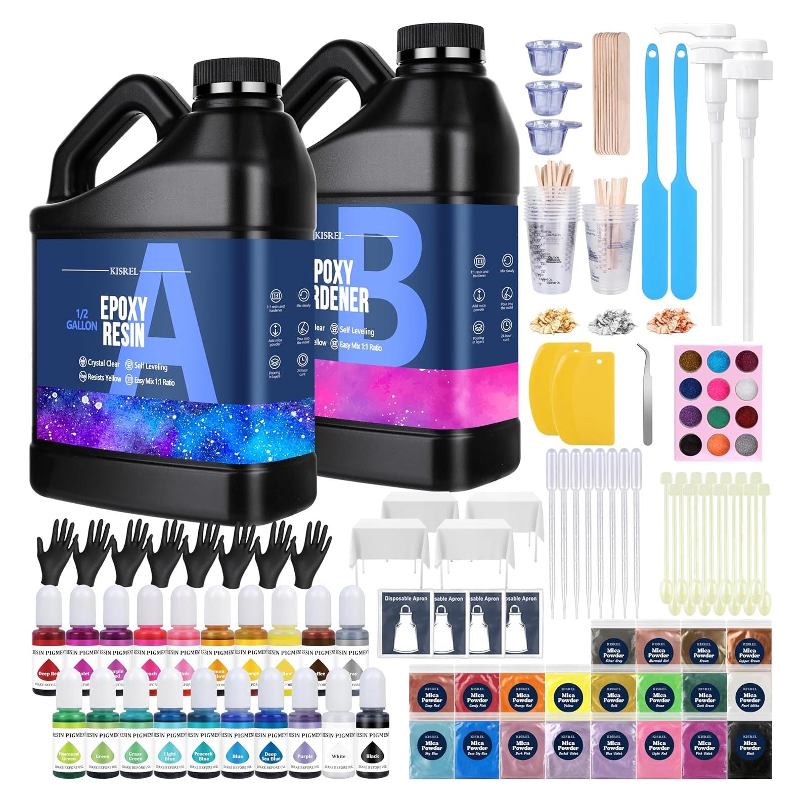 KISREL Resina Epóxica 1 Galón Clara con 20 Pigmentos y Accesorios