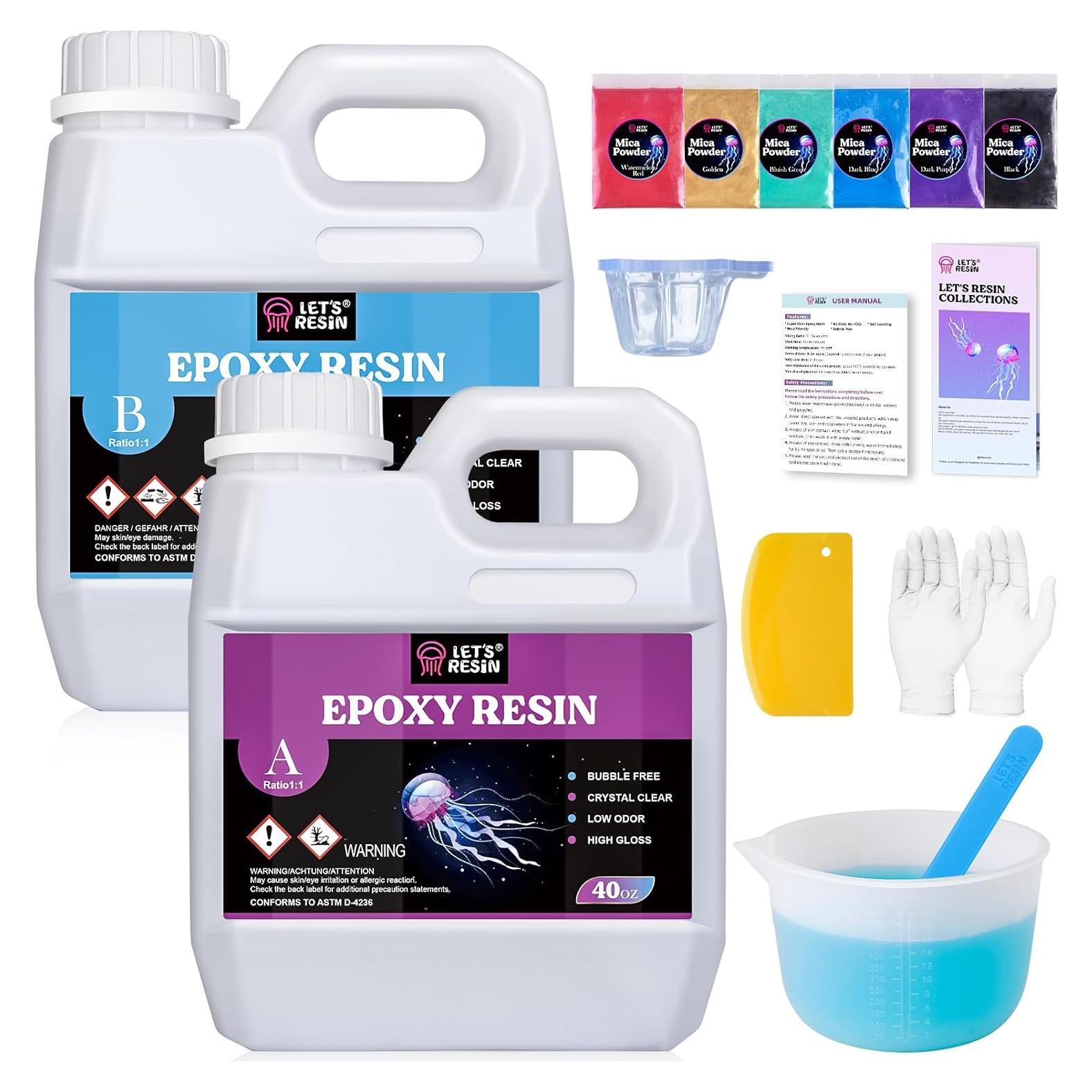 Kit de Resina Epoxy Cristalina LET'S RESIN 2x40oz con Mica