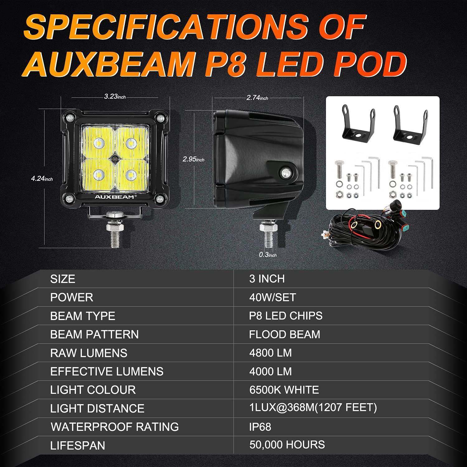 Luces LED Auxbeam FA Series 3" Inundantes 4800LM 20W