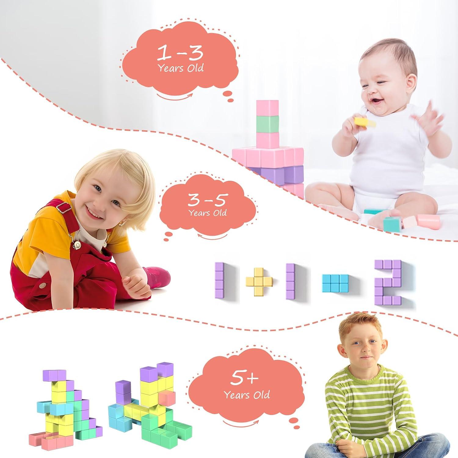 50 Bloques Magnéticos Multicolores 2.5 cm para Niños 3+