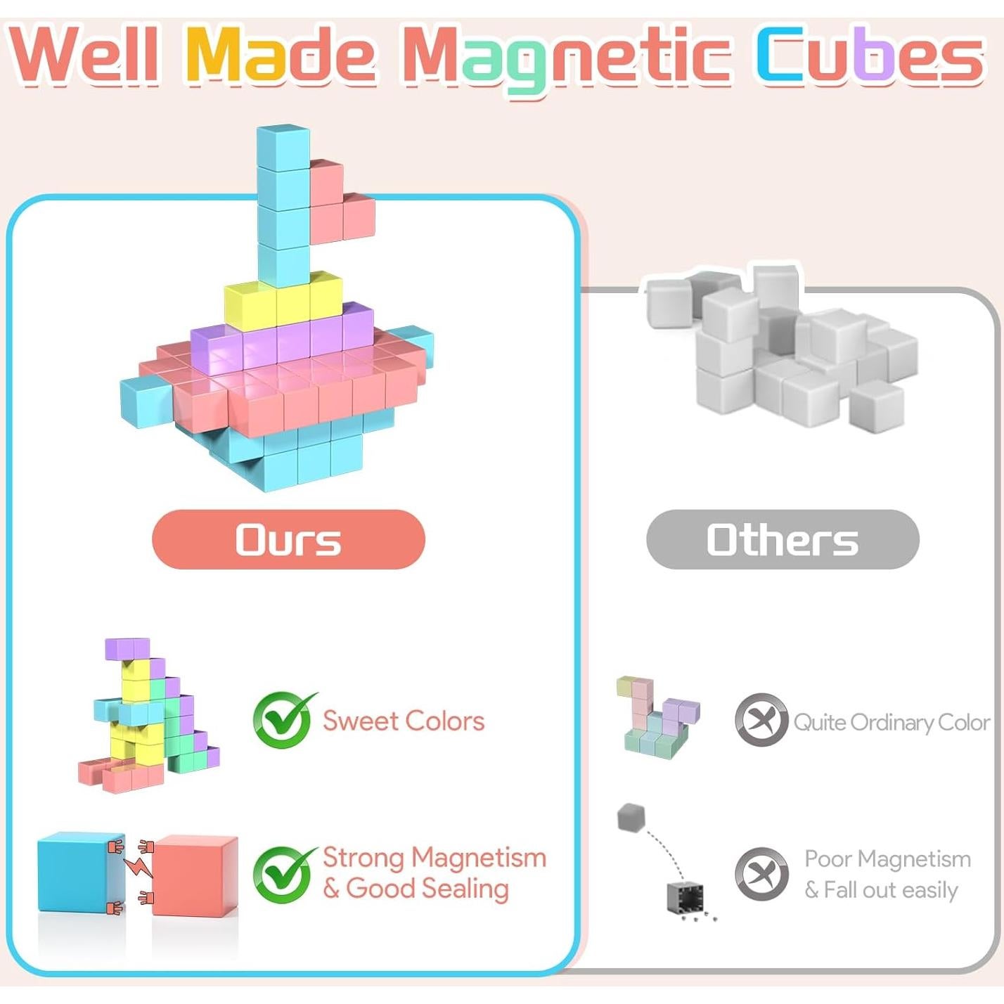 50 Bloques Magnéticos Multicolores 2.5 cm para Niños 3+