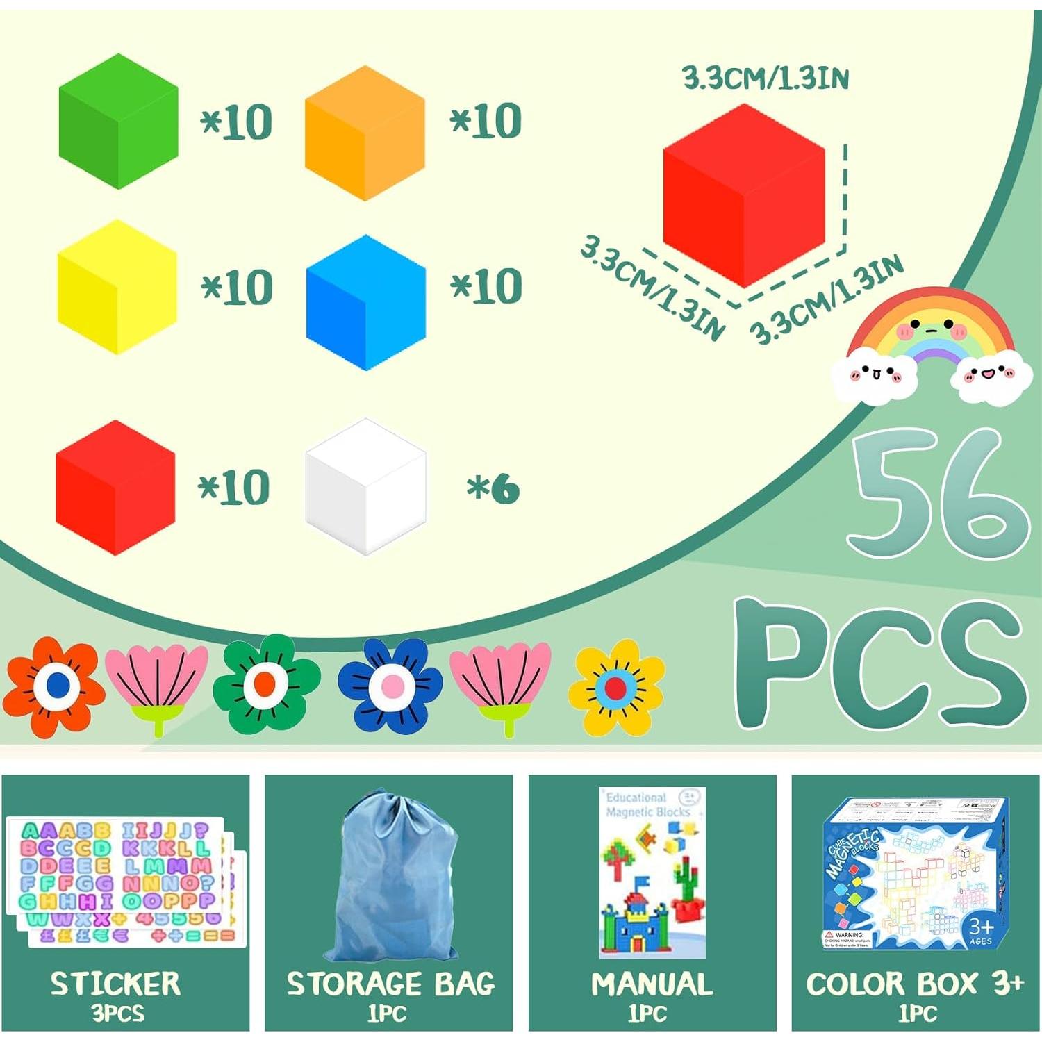 Bloques Magnéticos Educativos Taoli 56 Piezas 3.3cm