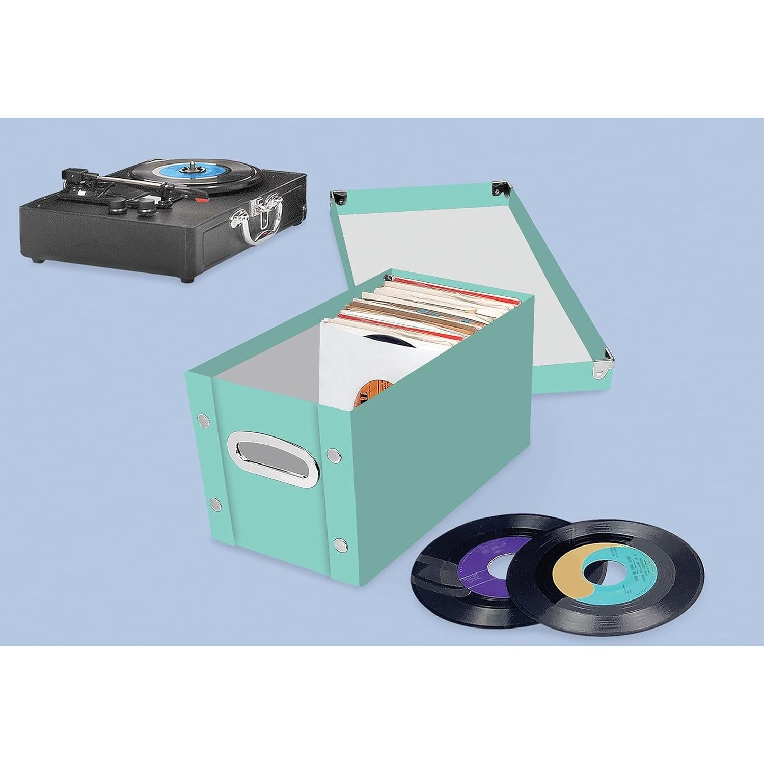 Caja de Almacenamiento para Vinilos 45 Snap-N-Store Menta 75 Discos