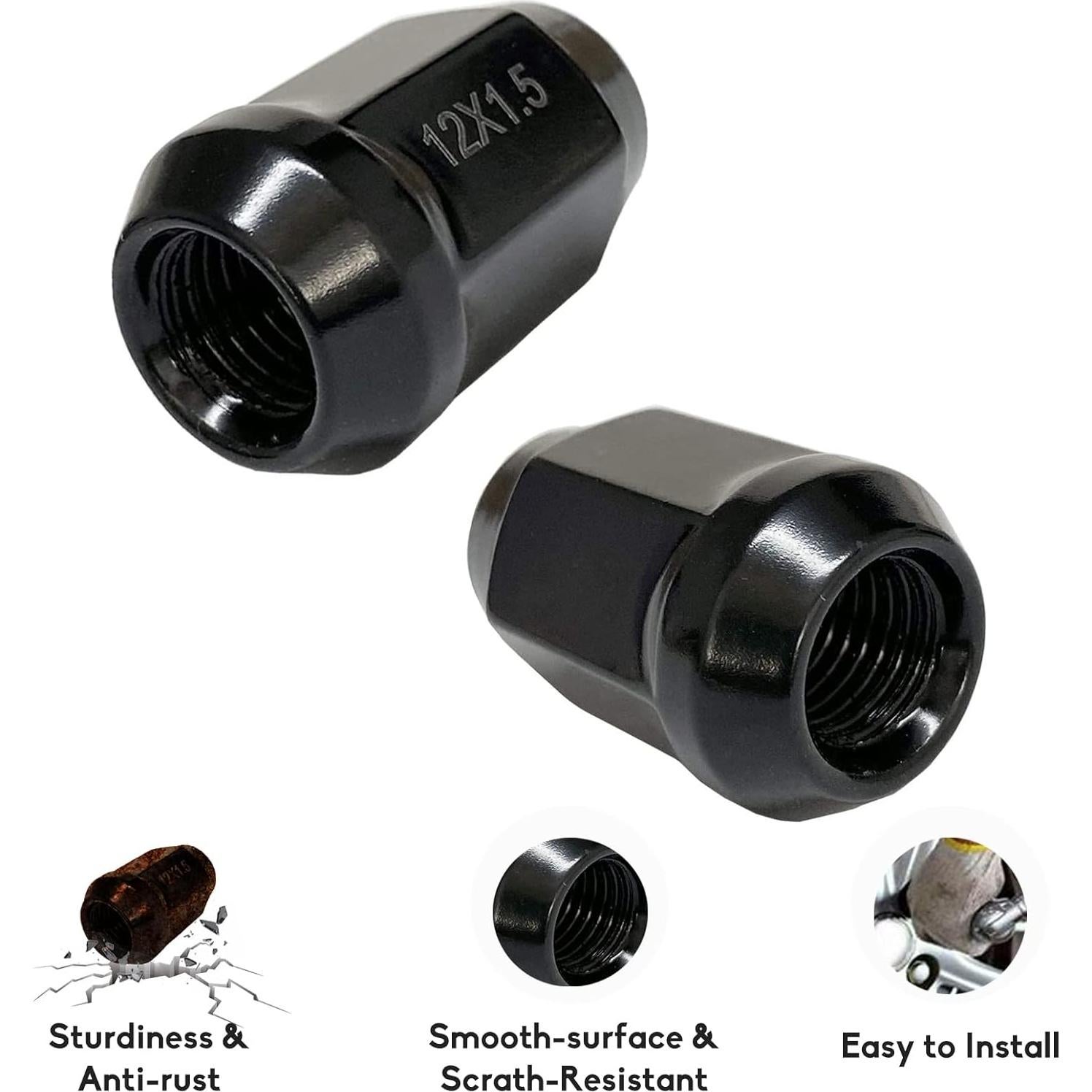 Tuercas de Rueda NPAUTO Negras M12x1.5 Acorn 20 Piezas