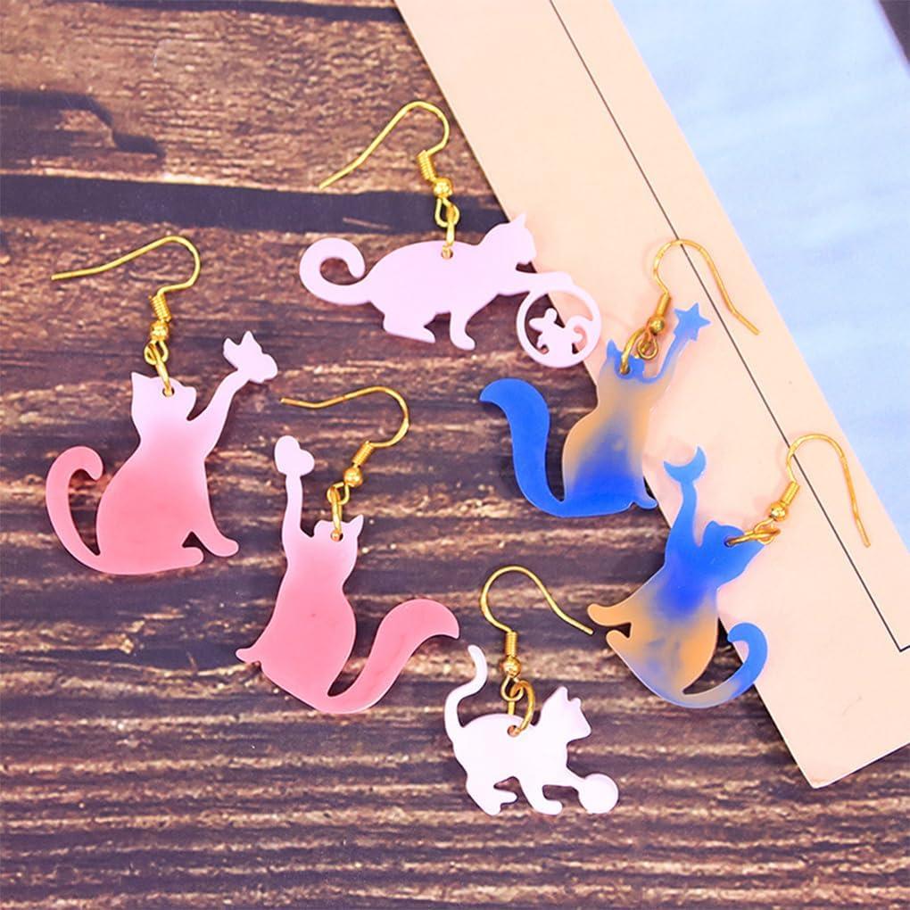 Moldes de Aretes de Resina FineInno 3 Pcs Silicona Gato