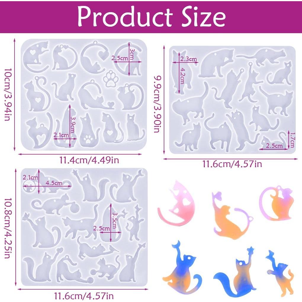 Moldes de Aretes de Resina FineInno 3 Pcs Silicona Gato