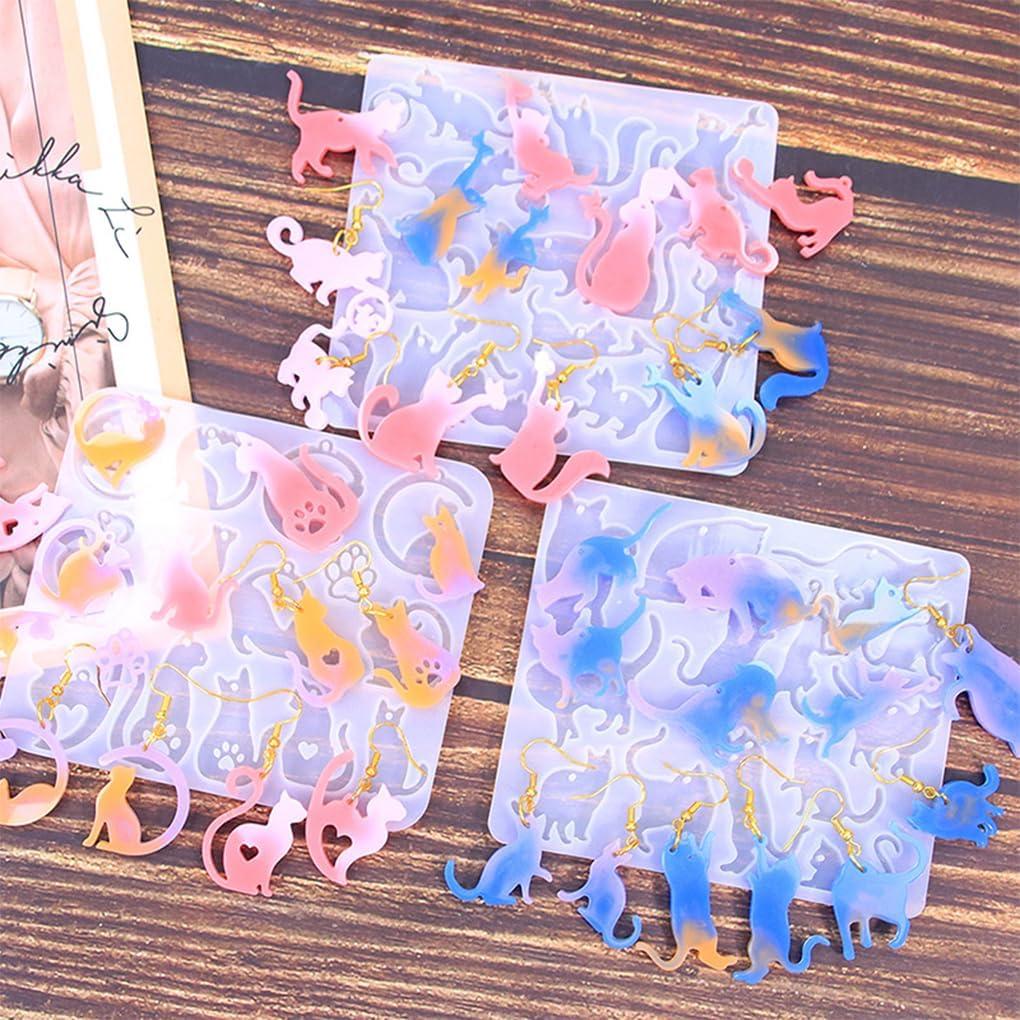 Moldes de Aretes de Resina FineInno 3 Pcs Silicona Gato